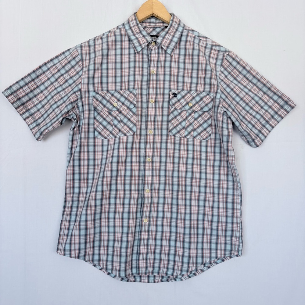Timberland Men’s Button Down Blue Plaid Short Sleeve Shirt Western Casual
Sz M